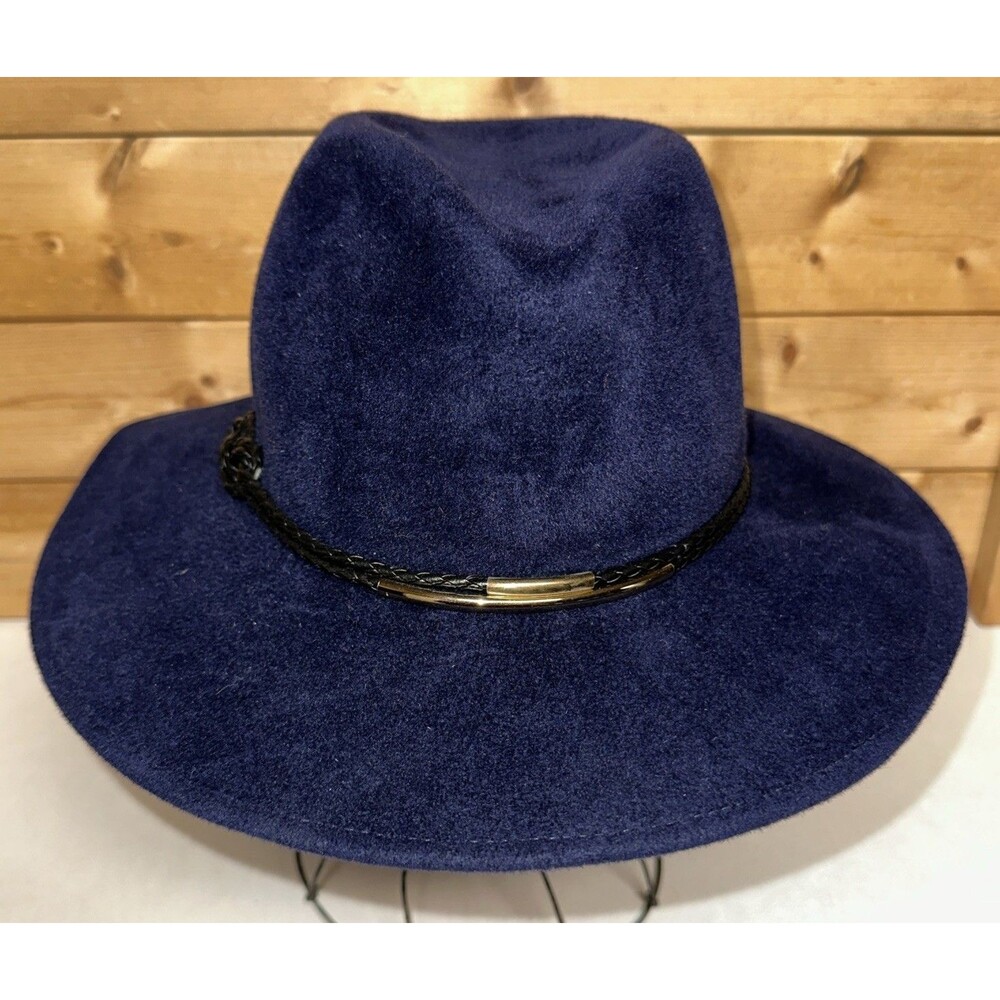EUGENIA KIM Rabbit Hair Art Deco Style Fedora Hat Blue USA Black Braided Band